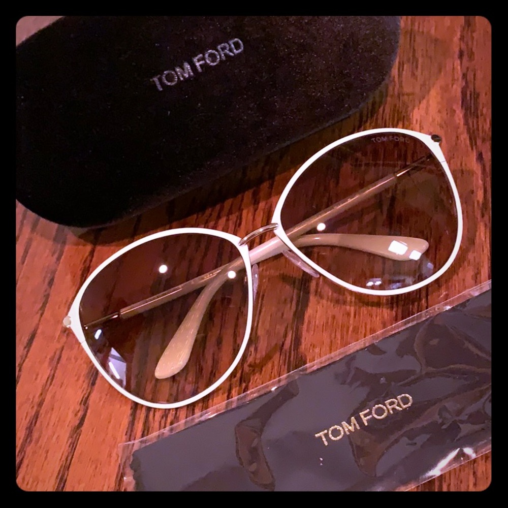 Tom Ford White and Gold Oversized Aviator Sunglasses